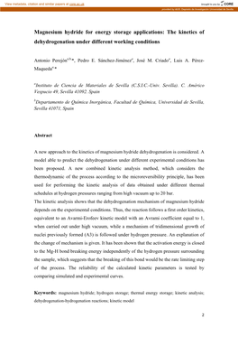 Magnesium Hydride for Energy Storage Applications: the Kinetics of Dehydrogenation Under Different Working Conditions