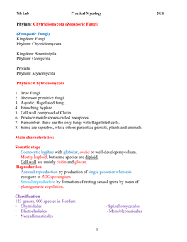 Phylum: Chytridiomycota (Zoosporic Fungi)