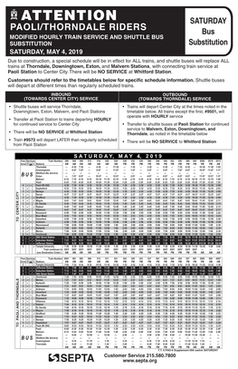 PAOLI THORNDALE SAT Sched Notice 11X17