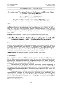 Determination of Coleoptera Species of Pig Carcasses and Internal Organs of Bovine in Edirne City of Turkey*