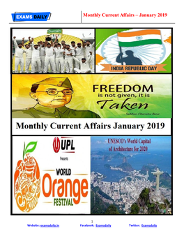 Monthly Current Affairs – January 2019