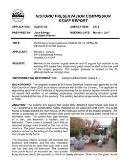 Historic Preservation Commission Staff Report Application: Ca2017-02 Agenda Item: Ar-3