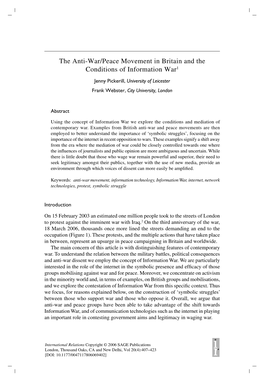 The Anti-War/Peace Movement in Britain and the Conditions of Information War1