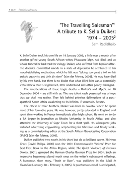 A Tribute to K.Sello Duiker