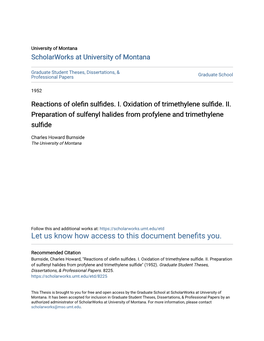 Reactions of Olefin Sulfides. I. Oxidation of Trimethylene Sulfide. II. Preparation of Sulfenyl Halides from Profylene and Trimethylene Sulfide