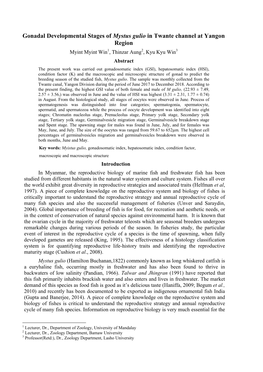 Gonadal Developmental Stages of Mystus Gulio in Twante Channel at Yangon Region