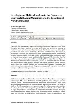 Developing of Multiculturalism in the Pesantren: Study on KH Abdul Muhaimin and the Pesantren of Nurul Ummahaat
