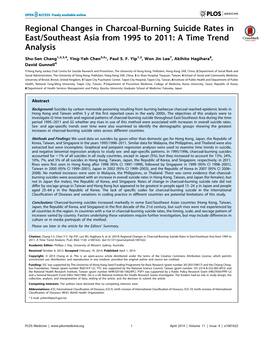 Regional Changes in Charcoal-Burning Suicide Rates in East/Southeast Asia from 1995 to 2011: a Time Trend Analysis