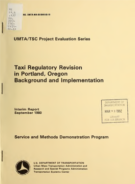 Taxi Regulatory Revision in Portland, Oregon Background and Implementation