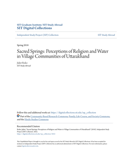 Perceptions of Religion and Water in Village Communities of Uttarakhand Juliet Risko SIT Study Abroad