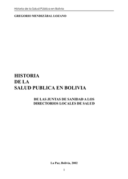 Historia De La Salud Pública En Bolivia