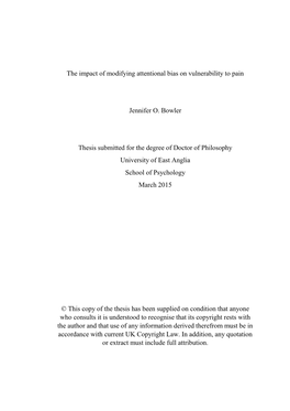 The Impact of Modifying Attentional Bias on Vulnerability to Pain