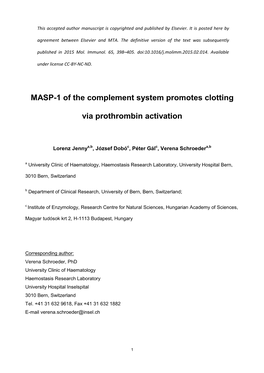 MASP-1 of the Complement System Promotes Clotting Via Prothrombin