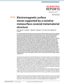 Electromagnetic Surface Waves Supported by a Resistive Metasurface‑Covered Metamaterial Structure M