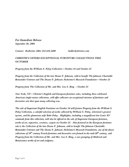 For Immediate Release September 20, 2004