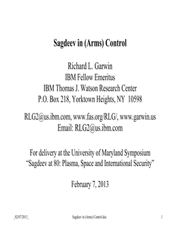 Sagdeev in (Arms) Control