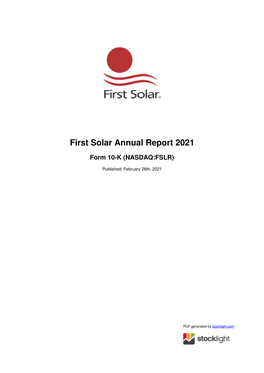 First Solar Annual Report 2021