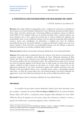 A Violência Do Escravismo Em Machado De Assis