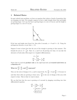Related Rates November 4Th, 2016