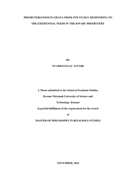 Presbyterianism in Ghana from 1978 to 2013: Responding To