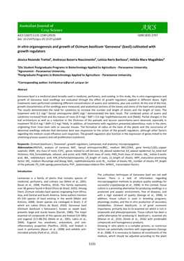 In Vitro Organogenesis and Growth of Ocimum Basilicum 'Genovese