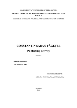CONSTANTIN ȘABAN-FĂGEȚEL Publishing Activity