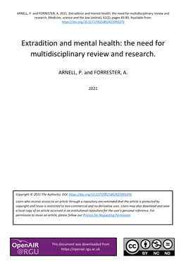 Extradition and Mental Health: the Need for Multidisciplinary Review and Research