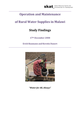 Operation and Maintenance of Rural Water Supplies in Malawi Study Findings