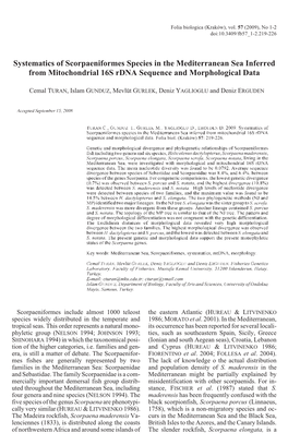 Systematics of Scorpaeniformes Species in the Mediterranean Sea Inferred from Mitochondrial 16S Rdna Sequence and Morphological Data