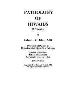 PATHOLOGY of HIV/AIDS 32Nd Edition