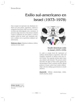 Exílio Sul-Americano En Israel (1973-1978)