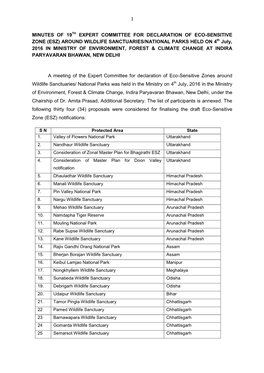 (ESZ) AROUND WILDLIFE SANCTUARIES/NATIONAL PARKS HELD on 4Th July, 2016 in MINISTRY of ENVIRONMENT, FOREST & CLIMATE CHANGE at INDIRA PARYAVARAN BHAWAN, NEW DELHI