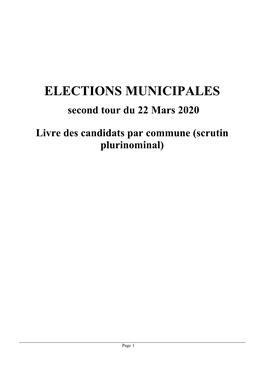 ELECTIONS MUNICIPALES Second Tour Du 22 Mars 2020