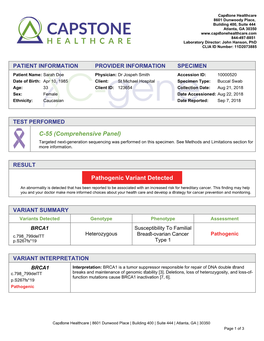 C-55 (Comprehensive Panel) Pathogenic Variant Detected