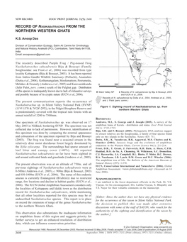 Anoop Das Sighting Record of Pig Nosed Frog 1488