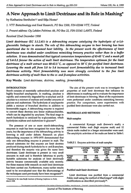 A New Approach to Limit Dextrinase and Its Role in Mashing, Pp.205-210 Volume 105, No