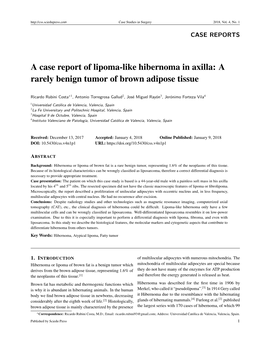 A Case Report of Lipoma-Like Hibernoma in Axilla: a Rarely Benign Tumor of Brown Adipose Tissue