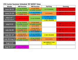 EYC Junior Summer Schedule 'BY WEEK'