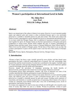 Women's Participation at International Level in India