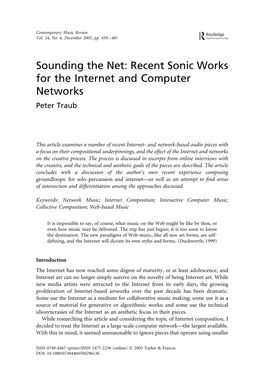 Recent Sonic Works for the Internet and Computer Networks Peter Traub