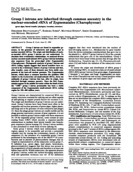 Group I Introns Are Inherited Through Common Ancestry in the Nuclear-Encoded Rrna of Zygnematales