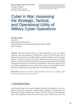 Cyber in War: Assessing the Strategic, Tactical, and Operational Utility of Military Cyber Operations