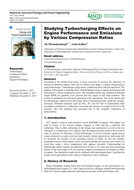 Studying Turbocharging Effects on Engine Performance and Emissions by Various Compression Ratios