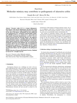 Molecular Mimicry May Contribute to Pathogenesis of Ulcerative Colitis