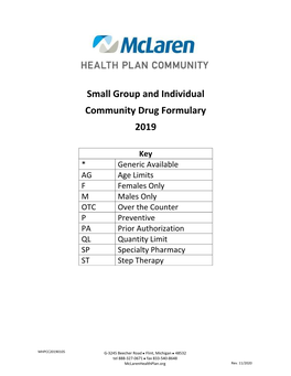 Small Group and Individual Community Drug Formulary 2019