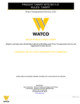 FREIGHT TARIFF WTS 9011-O RULES TARIFF Watco Transportation Services, LLC