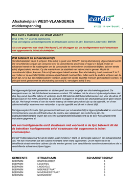 Afschakelplan WEST-VLAANDEREN Middenspanning