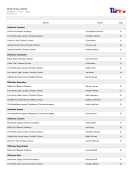 2018-19 ALL-STATE Football - 11 Man - Boys Division IV