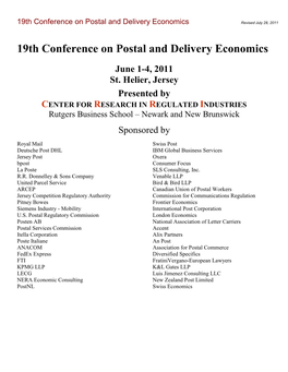 19Th Conference on Postal and Delivery Economics Revised July 28, 2011