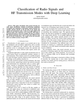 Classification of Radio Signals and HF Transmission Modes with Deep